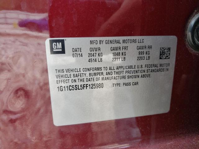 1G11C5SL5FF125980 - 2015 CHEVROLET MALIBU 1LT 勃艮第红 照片 12