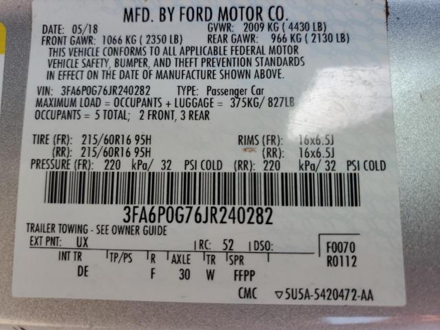 3FA6P0G76JR240282 - 2018 FORD FUSION S SILVER photo 12