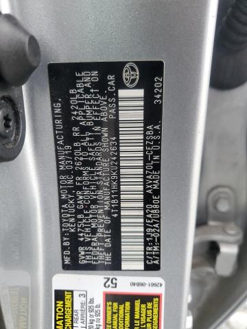 4T1B11HK9KU242634 - 2019 TOYOTA CAMRY L SILVER photo 13