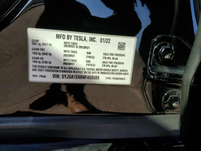 5YJSA1E66NF468588 - 2022 TESLA MODEL S შავი ფოტო 12