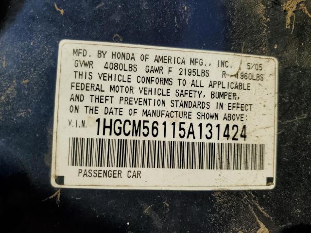 1HGCM56115A131424 - 2005 HONDA ACCORD DX BLUE photo 12