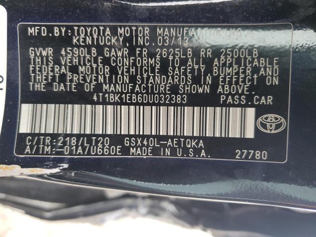 4T1BK1EB6DU032383 - 2013 TOYOTA AVALON XLE BASE 黑色 照片 12