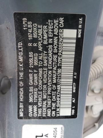 SHHFK7H48LU211780 - 2020 HONDA CIVIC SPORT 灰色 照片 13