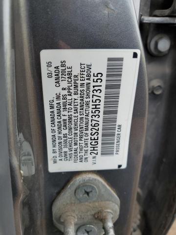 2HGES26735H573155 - 2005 HONDA CIVIC EX GRAY photo 12