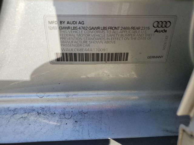 WAULC68E44A170091 - 2004 AUDI A4 1.8T QUATTRO SILVER photo 12