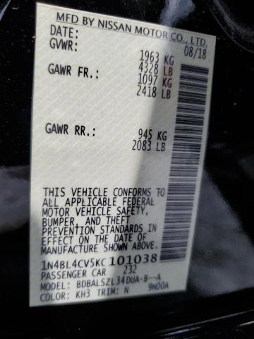 1N4BL4CV5KC101038 - 2019 NISSAN ALTIMA SR Noir photo 12