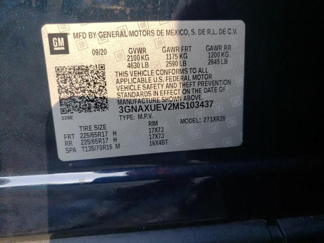 3GNAXUEV2MS103437 - 2021 CHEVROLET EQUINOX LT BLUE photo 13