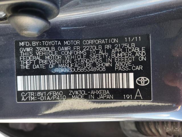 JTDKN3DU5B5348908 - 2011 TOYOTA PRIUS GRAY photo 12