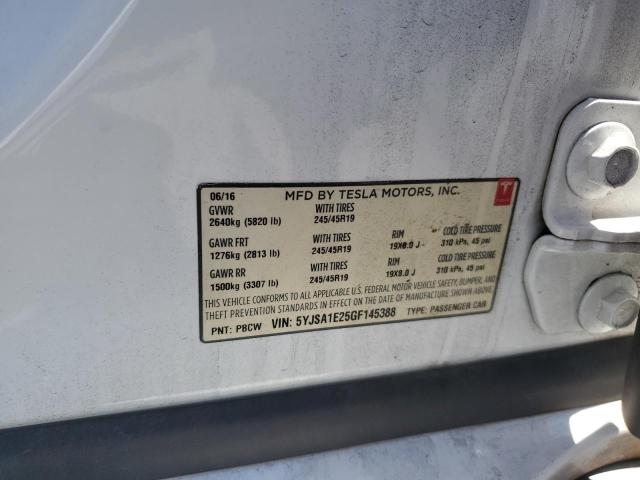 5YJSA1E25GF145388 - 2016 TESLA MODEL S 白色 照片 12
