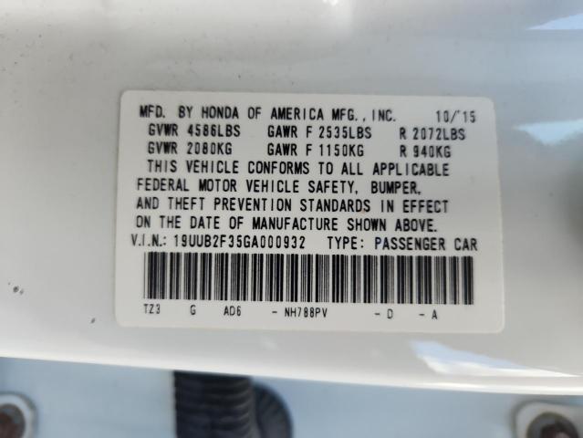 19UUB2F35GA000932 - 2016 ACURA TLX WHITE photo 12