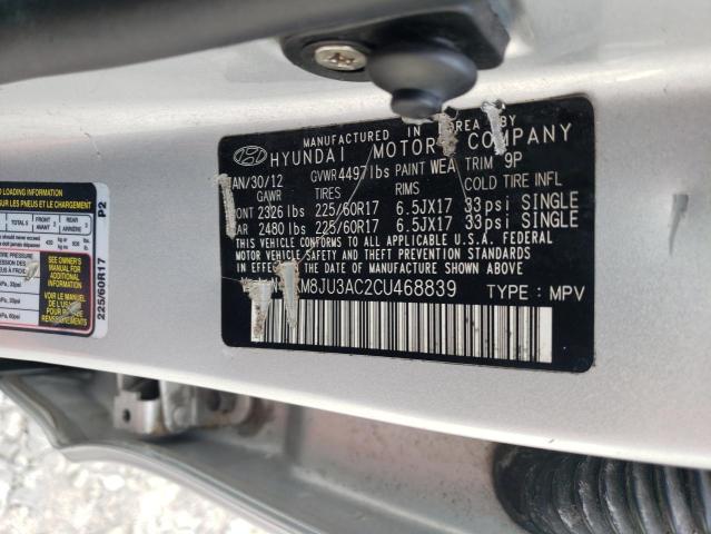 KM8JU3AC2CU468839 - 2012 HYUNDAI TUCSON GLS SILVER photo 13