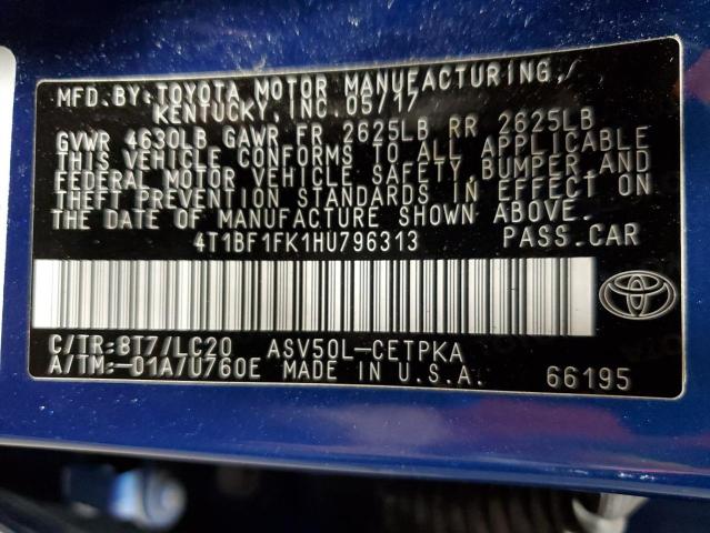 4T1BF1FK1HU796313 - 2017 TOYOTA CAMRY LE BLUE photo 12