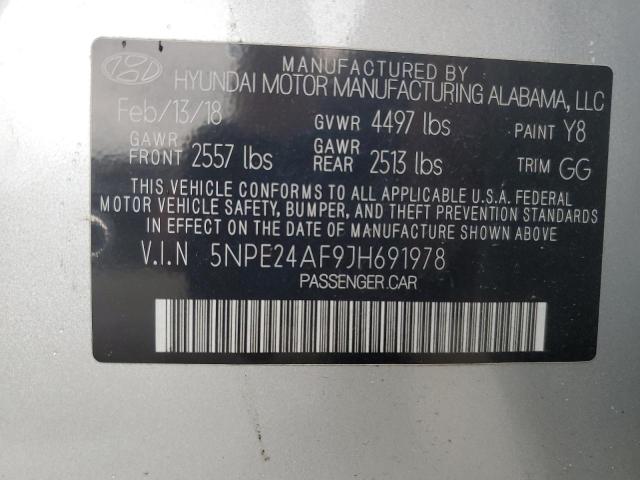 5NPE24AF9JH691978 - 2018 HYUNDAI SONATA SE SILVER photo 12