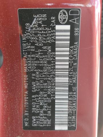 2T1BU40E79C111728 - 2009 TOYT COROLLA BASE Qırmızı foto 12