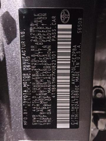 4T1B61HK7KU823101 - 2019 TOYOTA CAMRY XSE GRAY photo 13