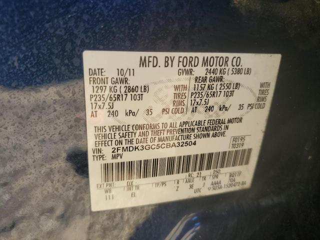 2FMDK3GC5CBA32504 - 2012 FORD EDGE SE BLUE photo 12