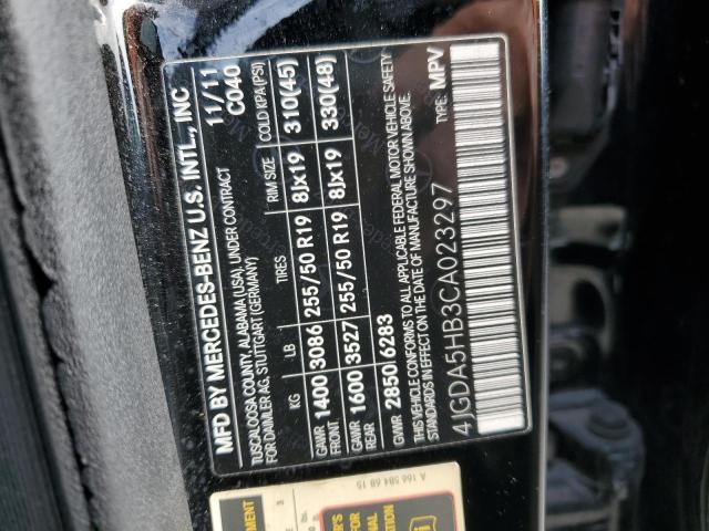 4JGDA5HB3CA023297 - 2012 MERCEDES-BENZ ML 350 4MATIC BLACK photo 13