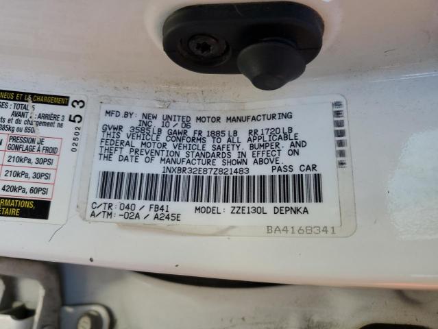 1NXBR32E87Z821483 - 2007 TOYT COROLLA CE WHITE photo 12