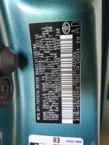 2T1BU4EE5AC390769 - 2010 TOYOTA COROLLA BASE GREEN photo 12