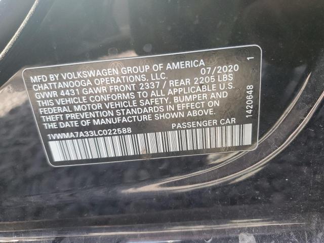 1VWMA7A33LC022588 - 2020 VOLKSWAGEN PASSAT R-LINE Սև լուսանկար 12