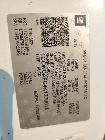 1GCWGAFG4K1370011 - 2019 CHEVROLET EXPRESS G2500 WHITE photo 14