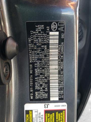 2T1BU4EE4DC987934 - 2013 TOYOTA COROLLA BASE GRAY photo 12