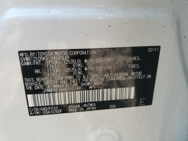 JTMRFREV6HD210749 - 2017 TOYOTA RAV4 XLE WHITE photo 13