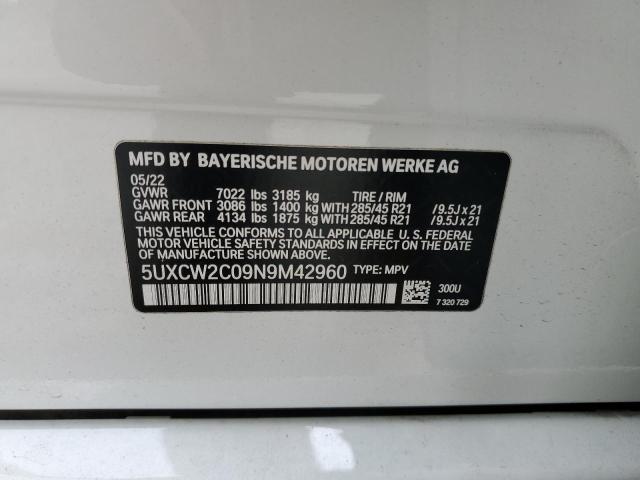 5UXCW2C09N9M42960 - 2022 BMW X7 XDRIVE40I WHITE photo 13