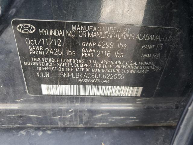 5NPEB4AC6DH622059 - 2013 HYUNDAI SONATA GLS BLACK photo 12