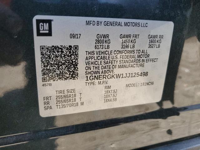 1GNERGKW1JJ125498 - 2018 CHEVROLET TRAVERSE LT BLACK photo 13