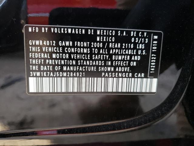 3VW1K7AJ5DM284921 - 2013 VOLKSWAGEN JETTA BASE أسود صورة 12