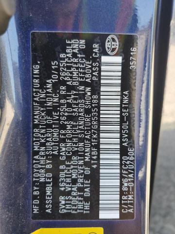 4T4BF1FK7GR535188 - 2016 TOYOTA CAMRY LE BLUE photo 12