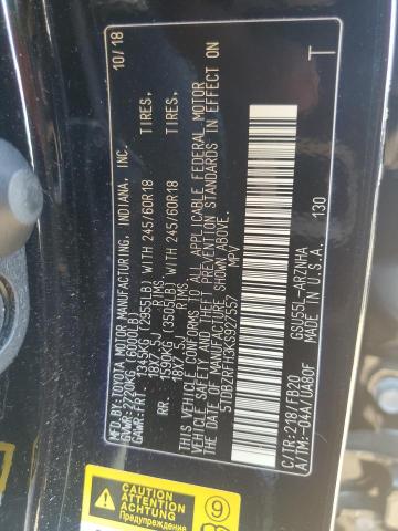 5TDBZRFH3KS927557 - 2019 TOYOTA HIGHLANDER LE BLACK photo 12