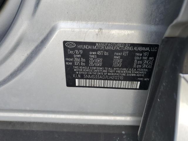 5NMS33AD7LH212210 - 2020 HYUNDAI SANTA FE SEL GRAY photo 13