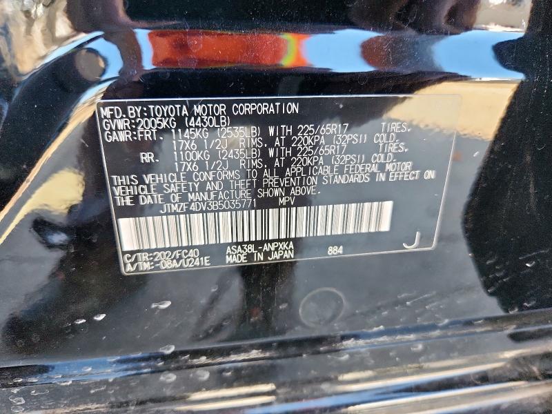 JTMZF4DV3B5035771 - 2011 TOYOTA RAV4 BLACK photo 12