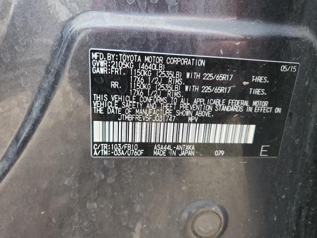 JTMBFREV5FJ031747 - 2015 TOYOTA RAV4 LE CHARCOAL photo 12