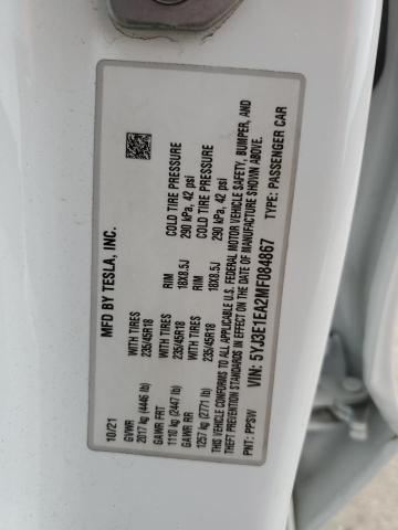 5YJ3E1EA2MF084867 - 2021 TESLA MODEL 3 Beyaz fotoğraf 12
