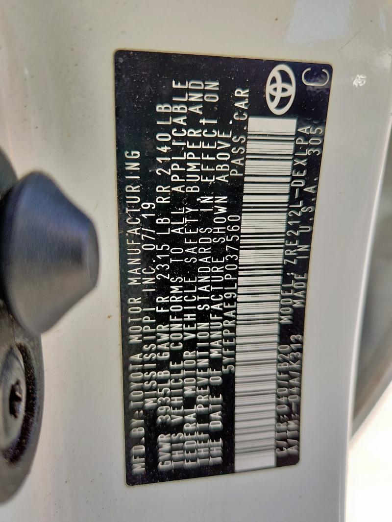 5YFEPRAE9LP037560 - 2020 TOYOTA COROLLA LE Ağ foto 12