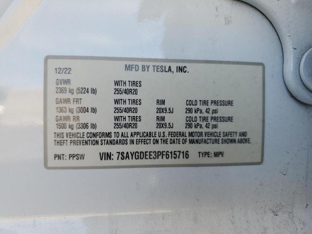 7SAYGDEE3PF615716 - 2023 TESLA MODEL Y أبيض صورة 13