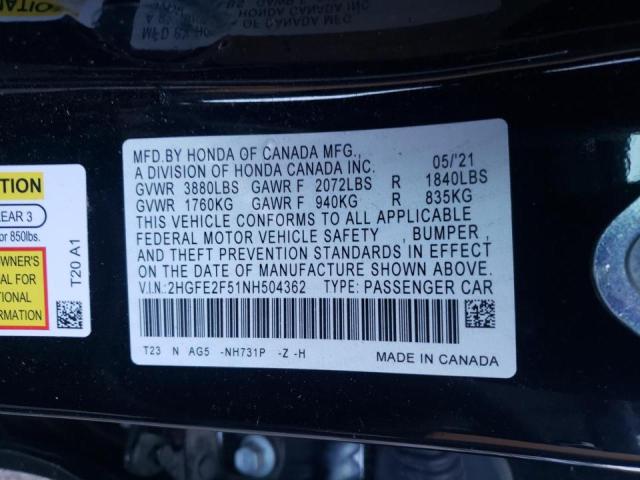 2HGFE2F51NH504362 - 2022 HONDA CIVIC SPORT 黑色 照片 13