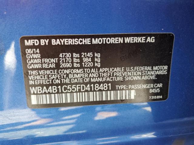 WBA4B1C55FD418481 - 2015 BMW 435 I GRAN COUPE BLUE photo 13