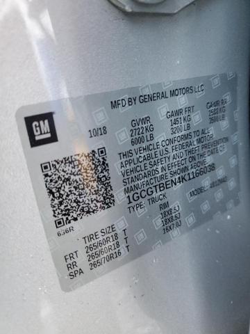 1GCGTBEN4K1166038 - 2019 CHEVROLET COLORADO SILVER photo 13