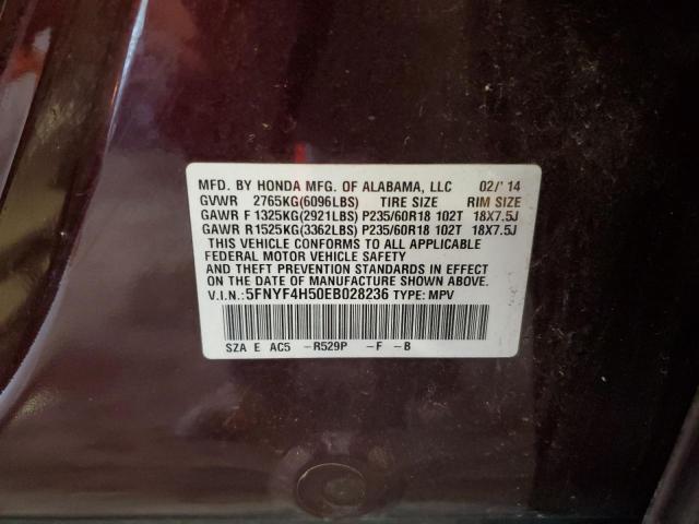 5FNYF4H50EB028236 - 2014 HONDA PILOT EXL BURGUNDY photo 13