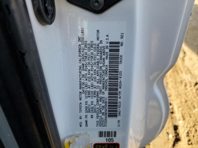 5TEUX42N09Z599671 - 2009 TOYOTA TACOMA ACCESS CAB თეთრი ფოტო 12