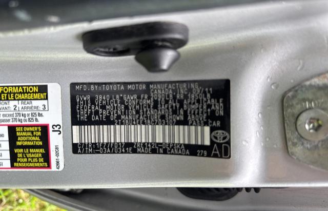 2T1BU4EE1BC703107 - 2011 TOYT COROLLA BASE SILVER photo 10