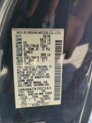 1N6BA06A27N202161 - 2007 NISSAN TITAN XE 黑色 照片 12