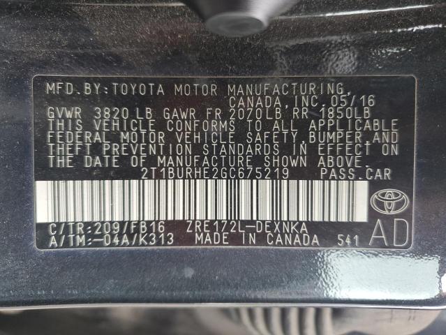 2T1BURHE2GC675219 - 2016 TOYOTA COROLLA L 黑色 照片 13