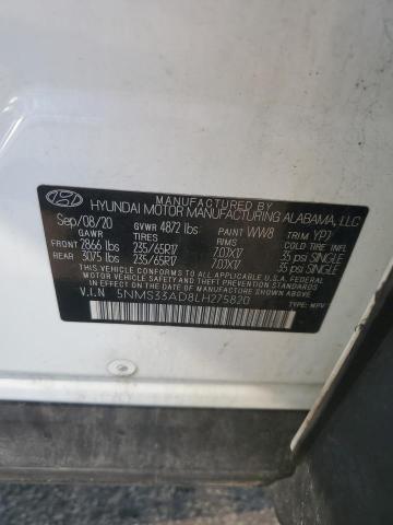 5NMS33AD8LH275820 - 2020 HYUNDAI SANTA FE SEL თეთრი ფოტო 13