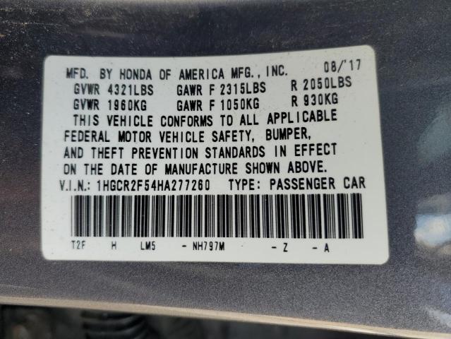 1HGCR2F54HA277260 - 2017 HONDA ACCORD SPORT გრაფიტი ფოტო 13