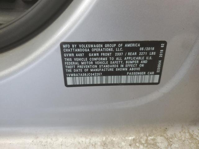 1VWBA7A38JC042257 - 2018 VOLKSWAGEN PASSAT SE 银色 照片 12